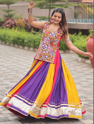 Gamthi Work Navratri Lehenga Choli Multi Color